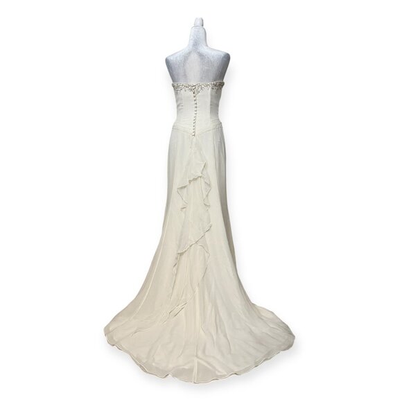 Jasmine Bridal Wedding Dress Size 8 Ivory Strapless Gown Beaded Embroidered Zip - Picture 3 of 15